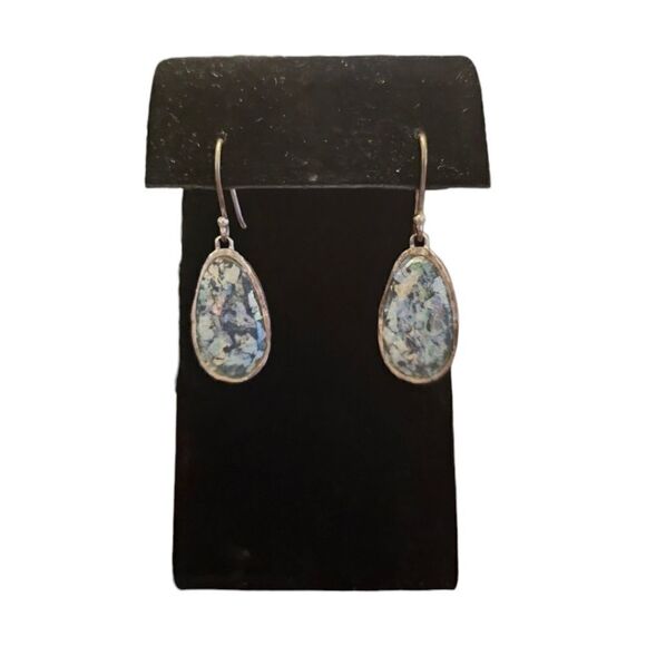 Iris SR Sterling Silver 925 Celestial Shimmer Opal Dangle Earrings - Picture 5 of 16
